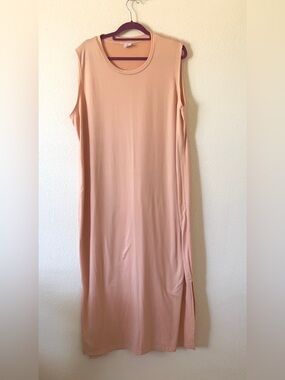 Real Essentials-Sleeveless Blush Pink Maxi Dress - Minimalist Women's Dress